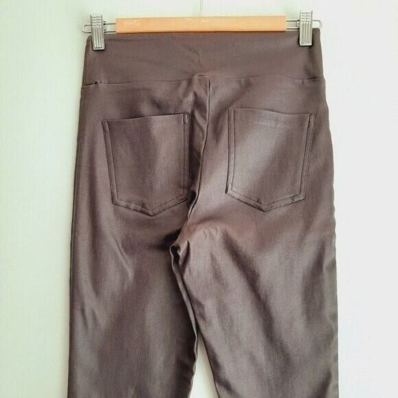 DECJUBA Stevie Wetlook Crop Pant Coated Pull-on Leging Burgundy Brown Sz 6 - Picture 8 of 13